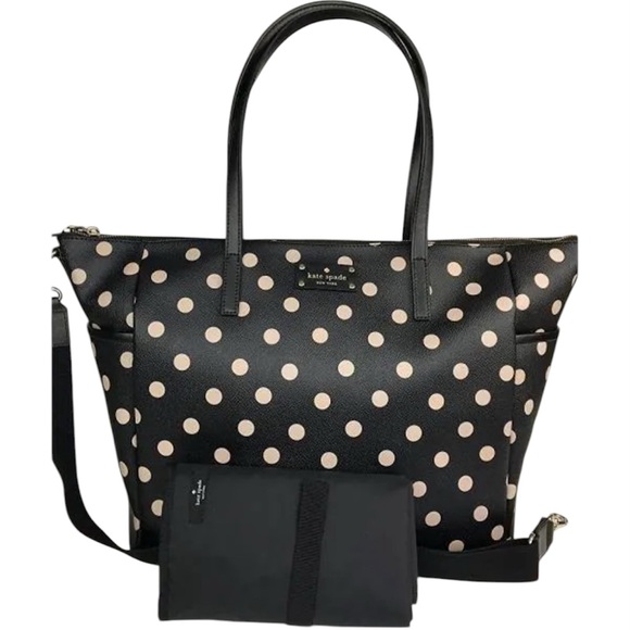 EUC Kate Spade Wellesley Printed Adaira Baby Bag (Black/Decobeige) with Strap - Picture 2 of 14